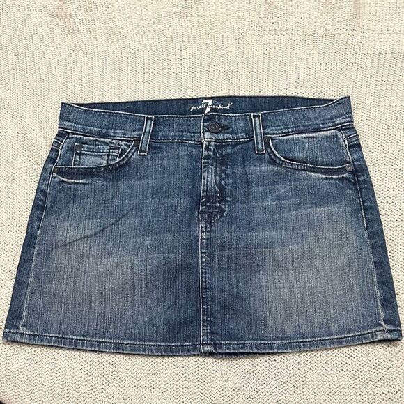 7 For All Man Kind Denim Jean Mini Skirt Sunburst Crystal Embellished Pockets 29 - Picture 2 of 12